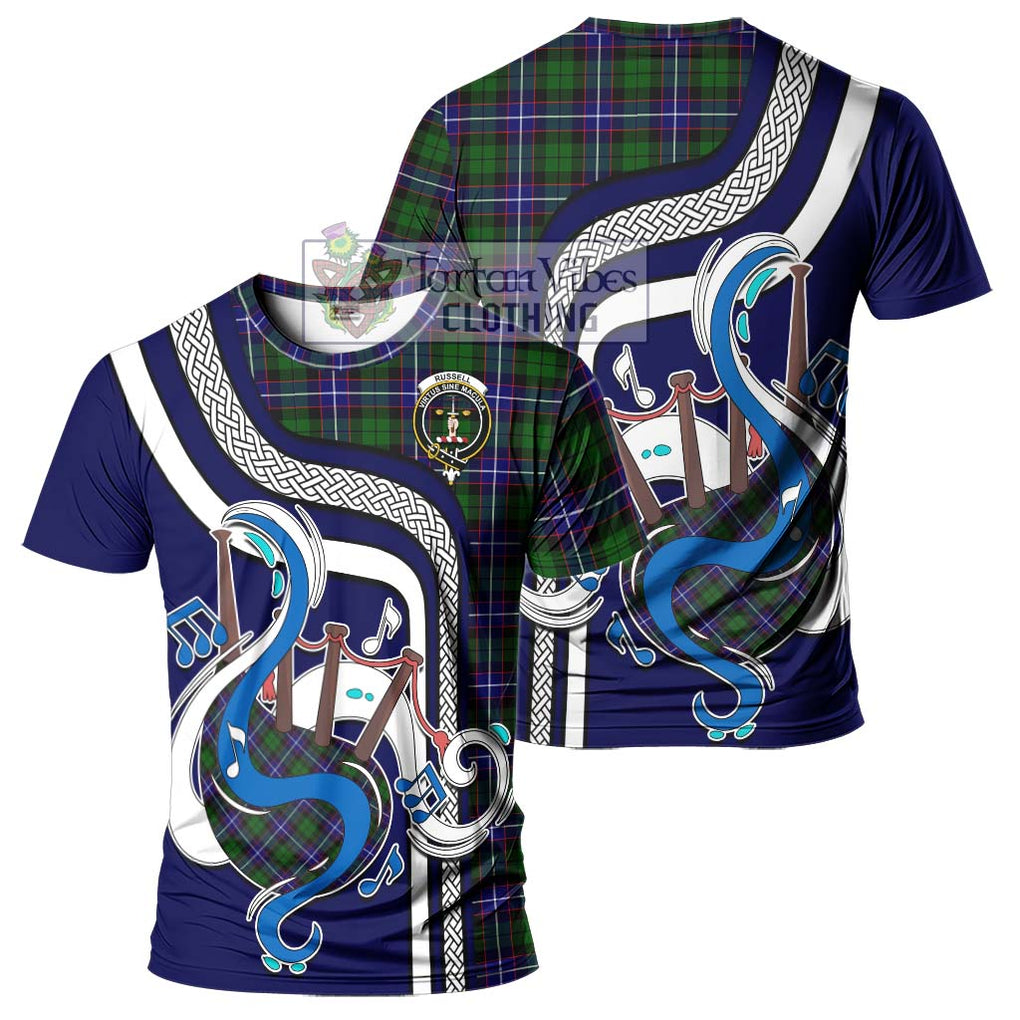 Russell Modern Tartan T-Shirt with Epic Bagpipe Style - Tartanvibesclothing Shop