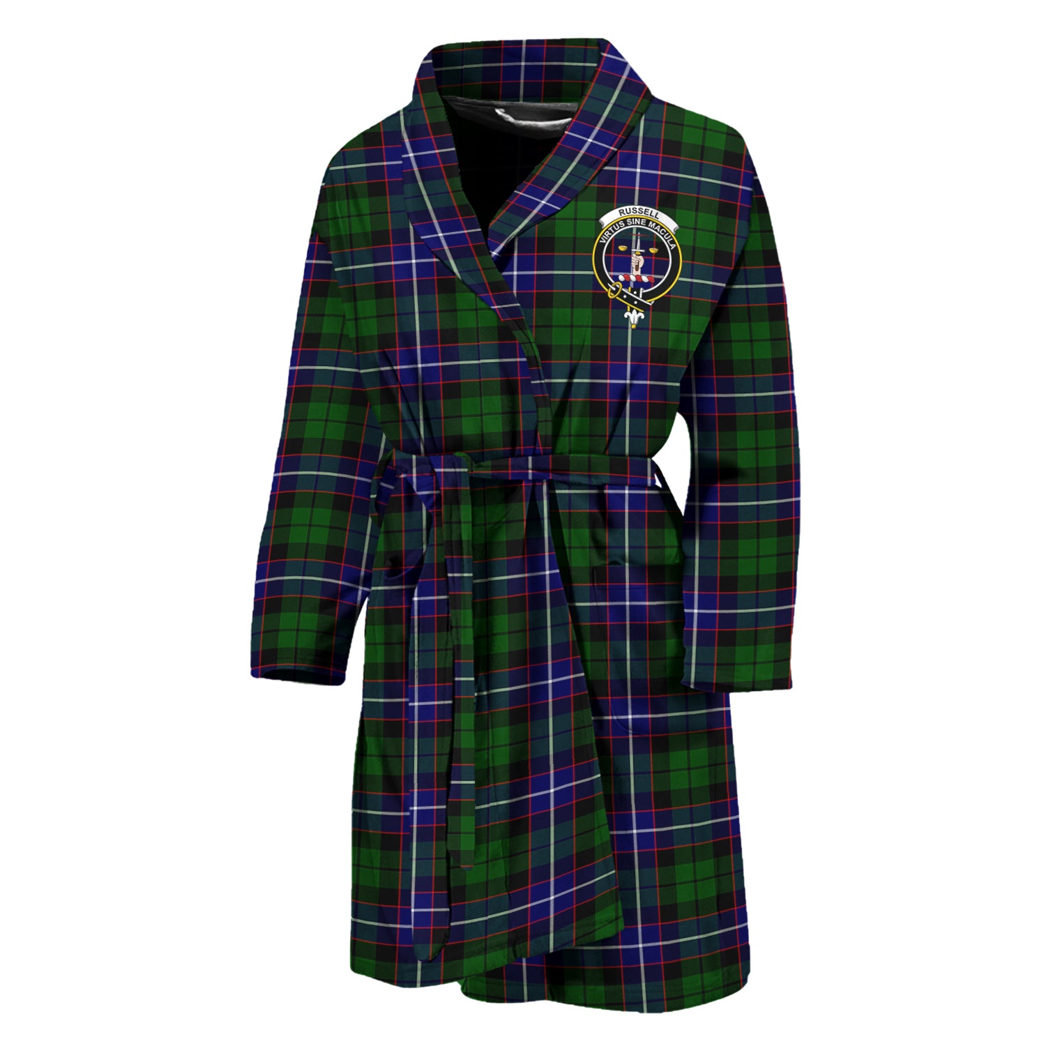 Russell Modern Tartan Bathrobe with Family Crest Unisex M - Tartan Vibes Clothing