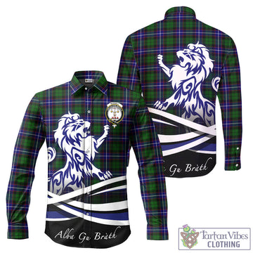 Russell Modern Tartan Long Sleeve Button Up Shirt with Alba Gu Brath Regal Lion Emblem