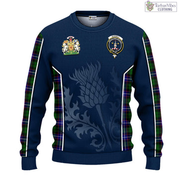 Russell Modern Tartan Knitted Sweatshirt with Family Crest and Scottish Thistle Vibes Sport Style