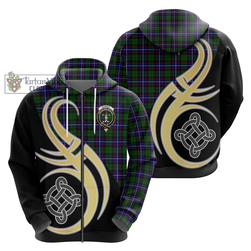 Tartan Vibes Clothing Russell Modern Tartan Hoodie with Family Crest and Celtic Symbol Style