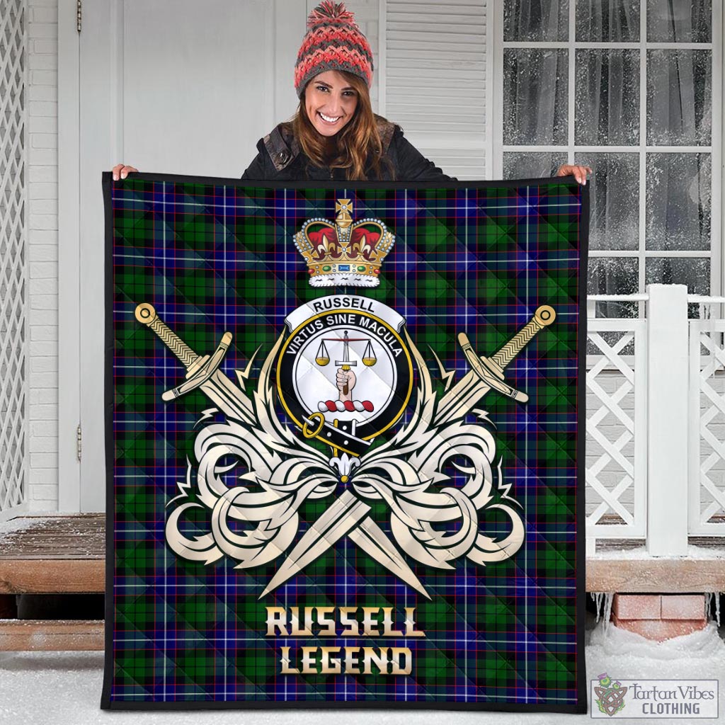 Tartan Vibes Clothing Russell Modern Tartan Quilt with Clan Crest and the Golden Sword of Courageous Legacy