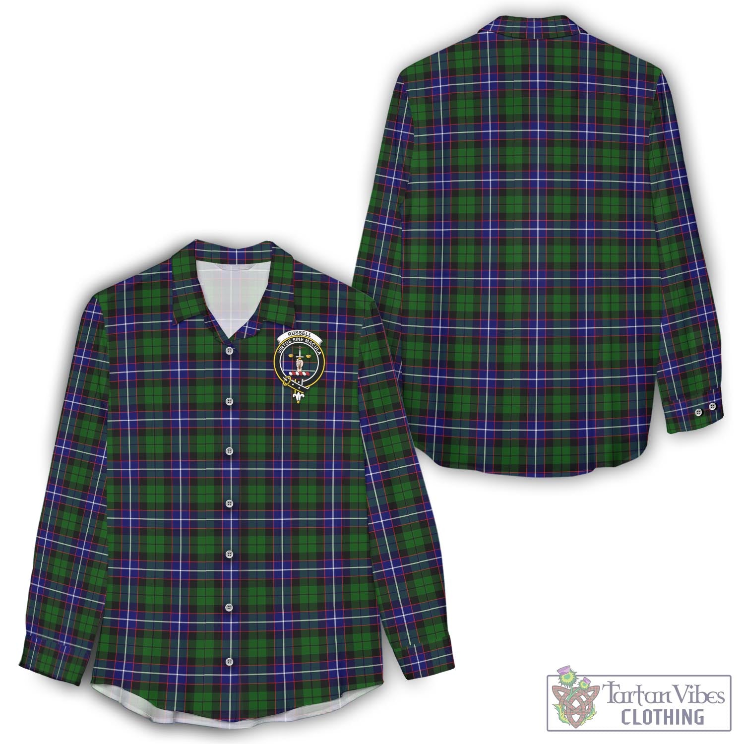 Tartan Vibes Clothing Russell Modern Tartan Womens Casual Shirt with Family Crest