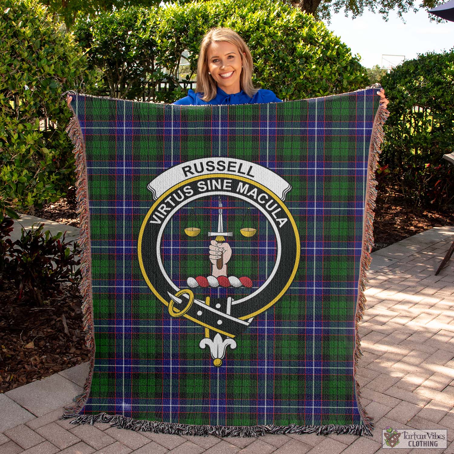 Tartan Vibes Clothing Russell Modern Tartan Woven Blanket with Family Crest