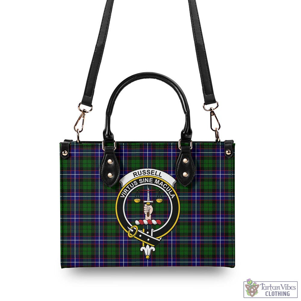 Tartan Vibes Clothing Russell Modern Tartan Luxury Leather Handbags with Family Crest