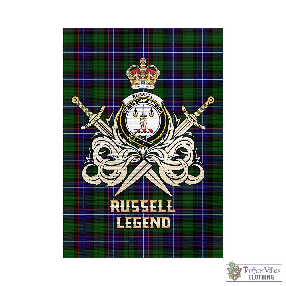 Tartan Vibes Clothing Russell Modern Tartan Flag with Clan Crest and the Golden Sword of Courageous Legacy