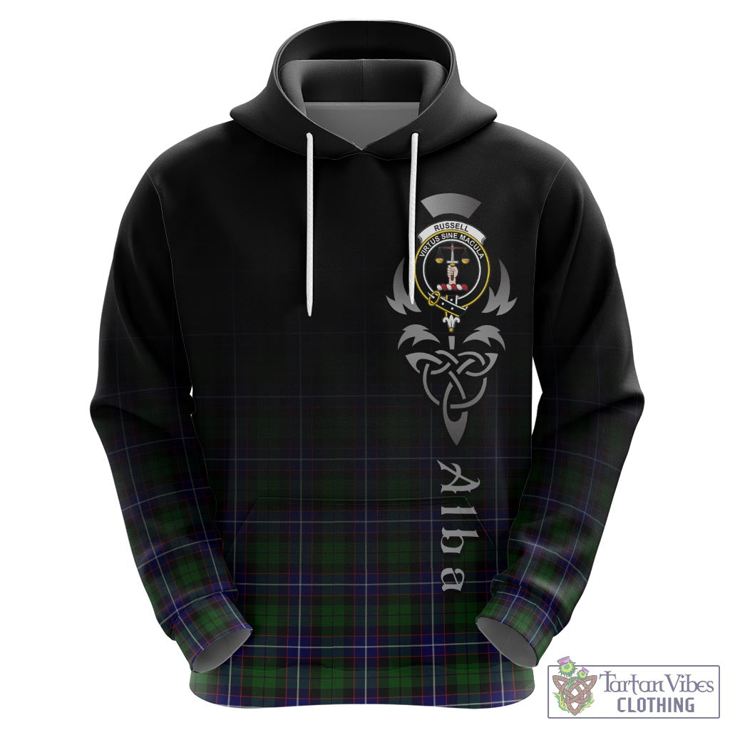 Tartan Vibes Clothing Russell Modern Tartan Hoodie Featuring Alba Gu Brath Family Crest Celtic Inspired