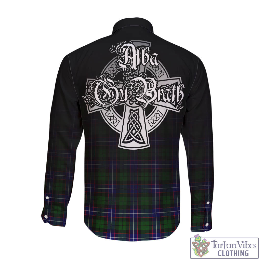 Tartan Vibes Clothing Russell Modern Tartan Long Sleeve Button Up Featuring Alba Gu Brath Family Crest Celtic Inspired