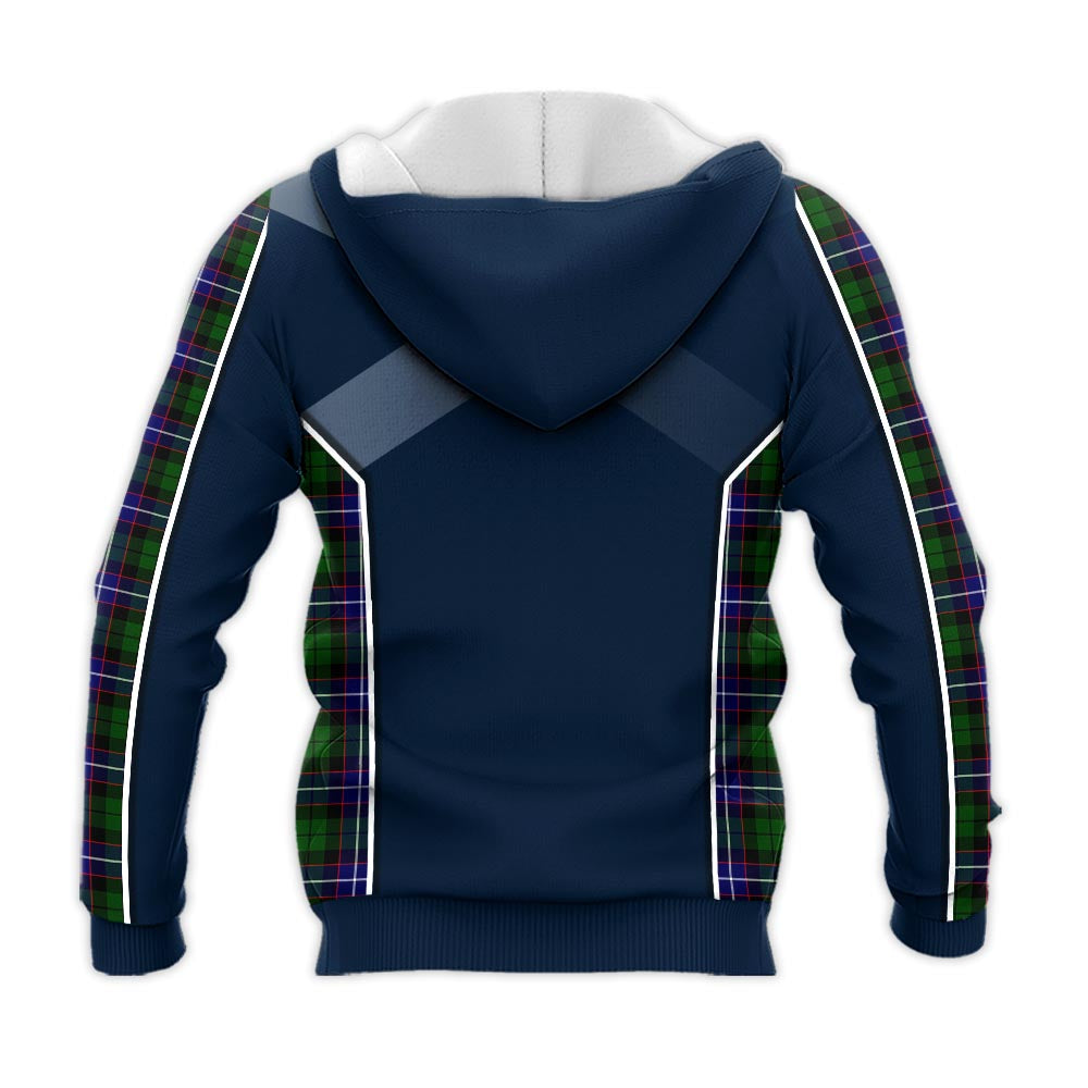 Tartan Vibes Clothing Russell Modern Tartan Knitted Hoodie with Family Crest and Scottish Thistle Vibes Sport Style