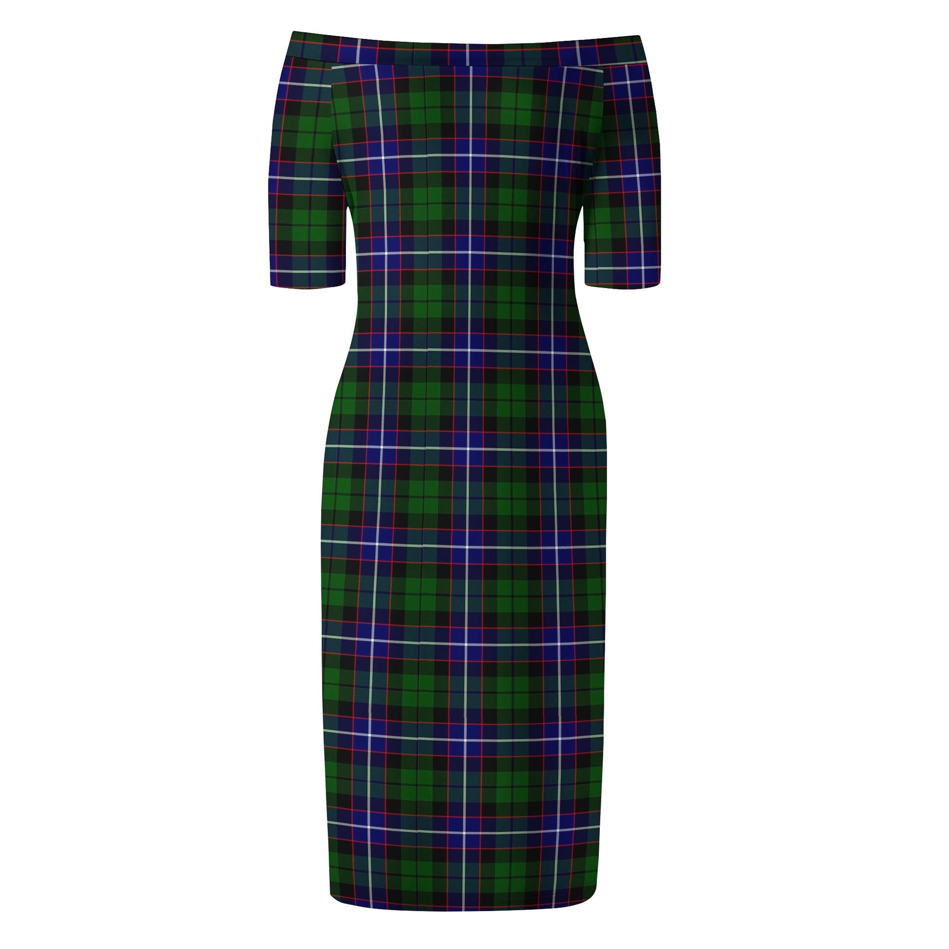 Russell Modern Tartan Off Shoulder Lady Dress - Tartanvibesclothing