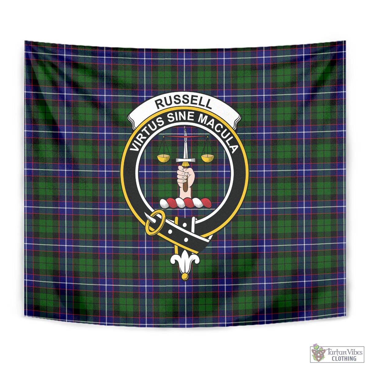 Tartan Vibes Clothing Russell Modern Tartan Tapestry Wall Hanging and Home Decor for Room with Family Crest