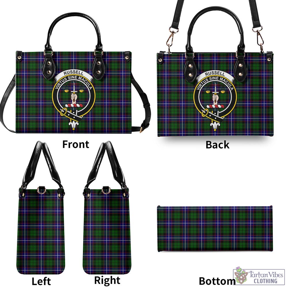 Tartan Vibes Clothing Russell Modern Tartan Luxury Leather Handbags with Family Crest