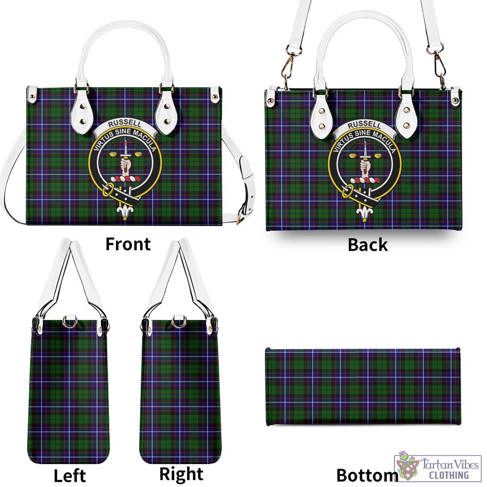 Tartan Vibes Clothing Russell Modern Tartan Luxury Leather Handbags with Family Crest