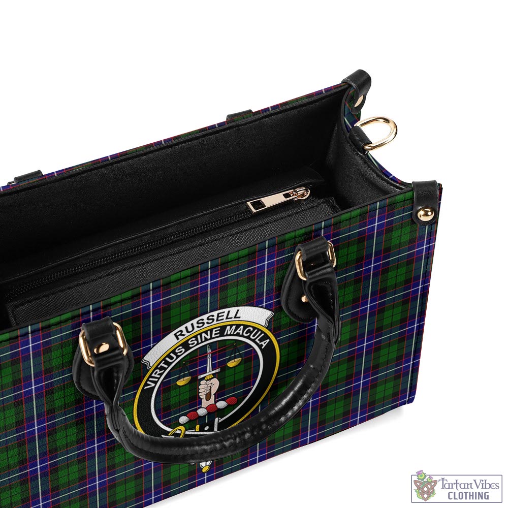 Tartan Vibes Clothing Russell Modern Tartan Luxury Leather Handbags with Family Crest