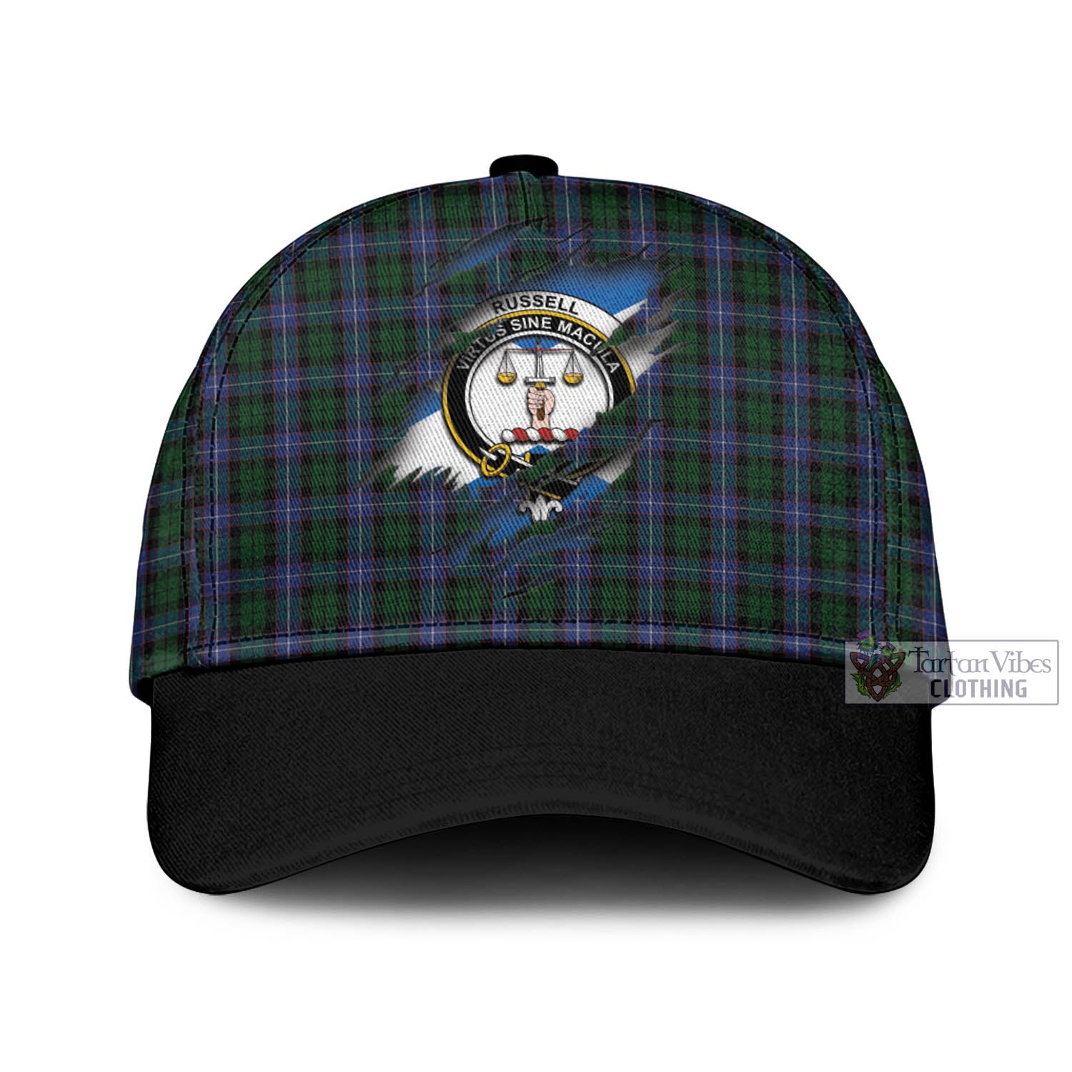 Tartan Vibes Clothing Russell or Mitchell or Hunter or Galbraith Tartan Classic Cap with Family Crest In Me Style