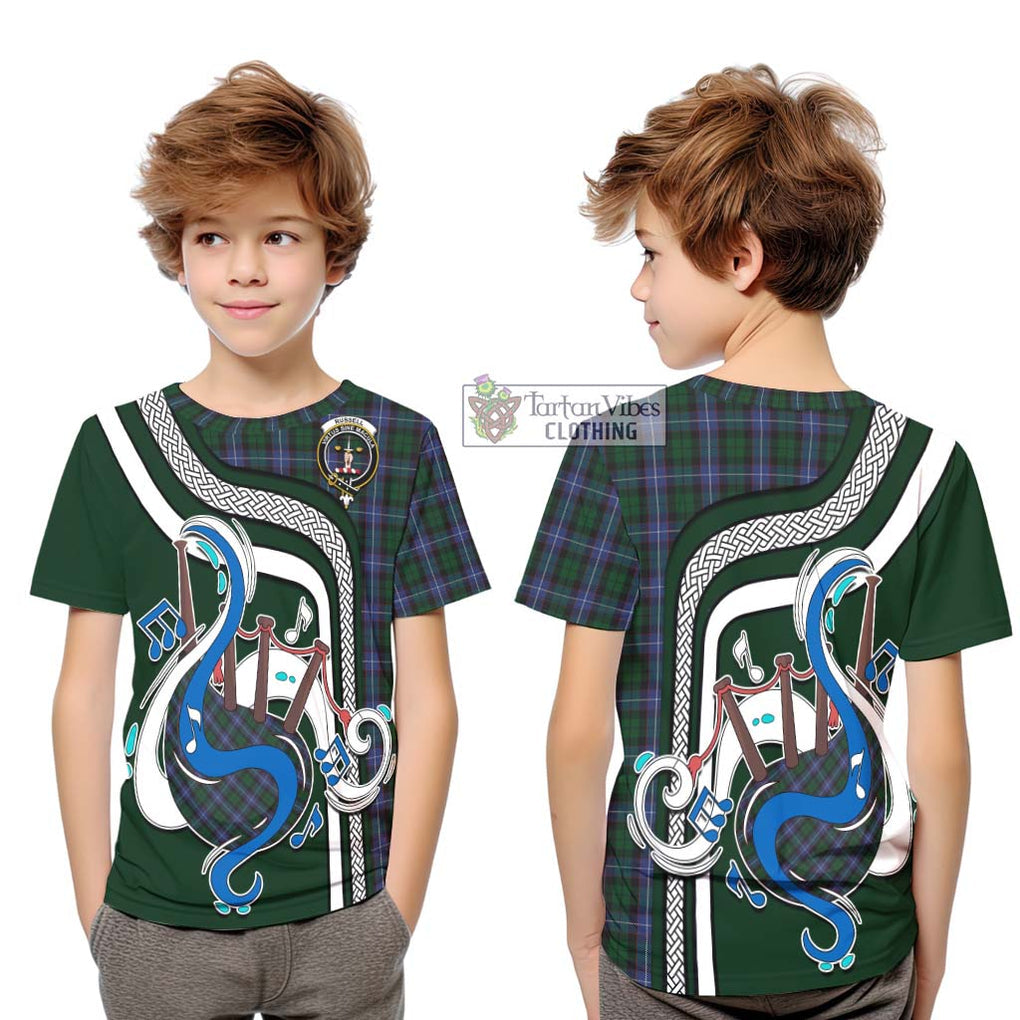 Tartan Vibes Clothing Russell or Mitchell or Hunter or Galbraith Tartan Kid T-Shirt with Epic Bagpipe Style