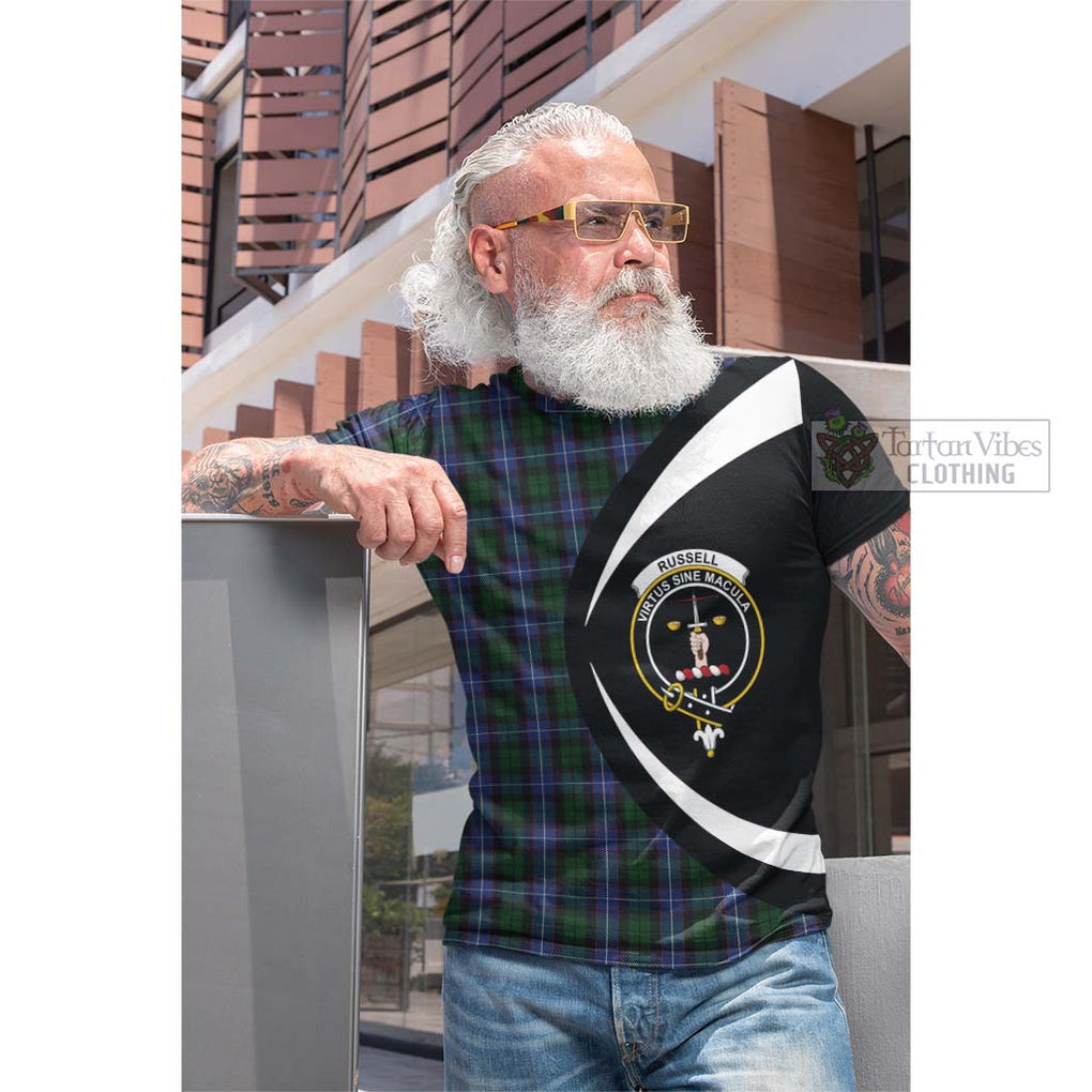 Tartan Vibes Clothing Russell or Mitchell or Hunter or Galbraith Tartan Cotton T-shirt with Family Crest Circle Style