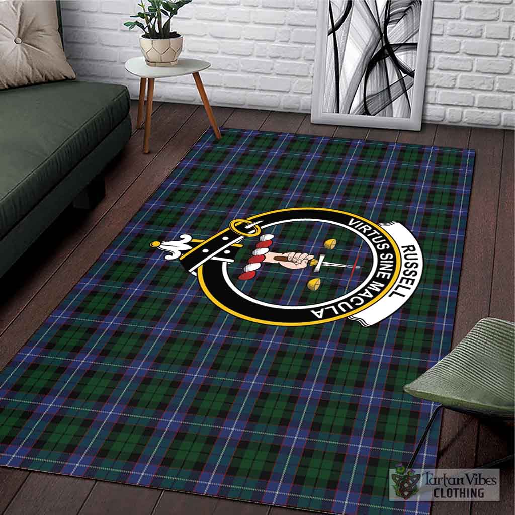 Tartan Vibes Clothing Russell or Mitchell or Hunter or Galbraith Tartan Area Rug with Family Crest