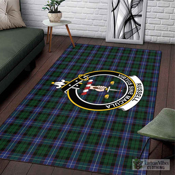 Russell or Mitchell or Hunter or Galbraith Tartan Area Rug with Family Crest