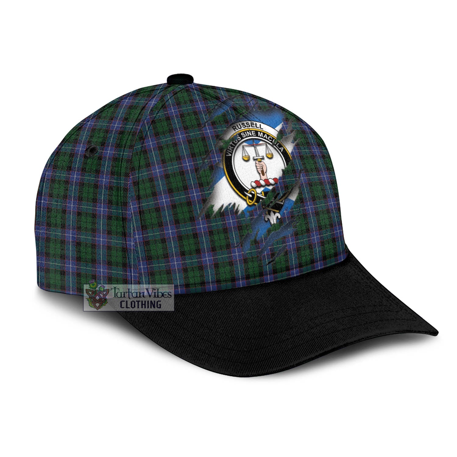 Tartan Vibes Clothing Russell or Mitchell or Hunter or Galbraith Tartan Classic Cap with Family Crest In Me Style
