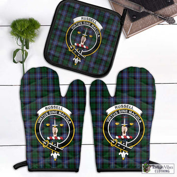 Russell or Mitchell or Hunter or Galbraith Tartan Combo Oven Mitt & Pot-Holder with Family Crest