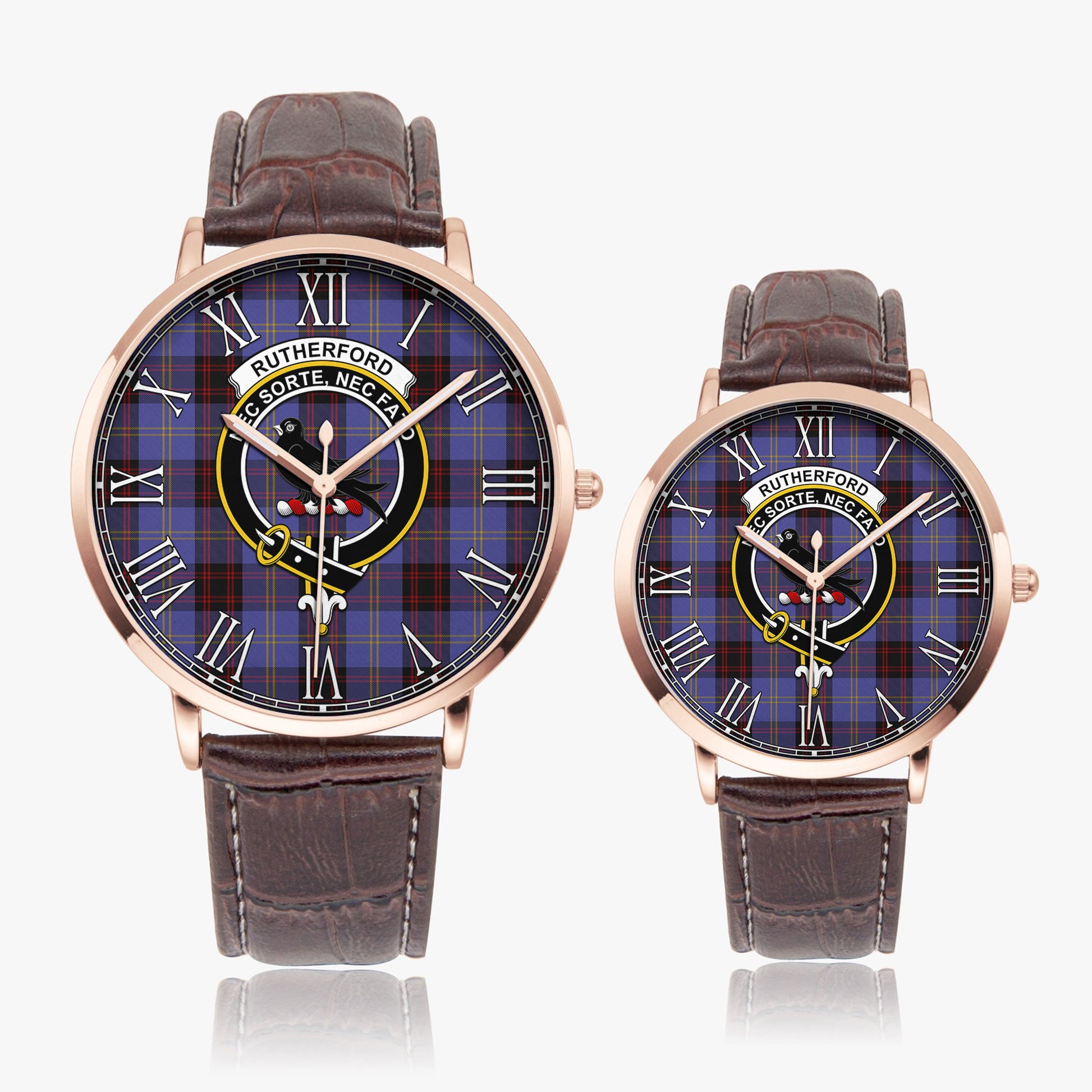 Rutherford Tartan Family Crest Leather Strap Quartz Watch - Tartanvibesclothing