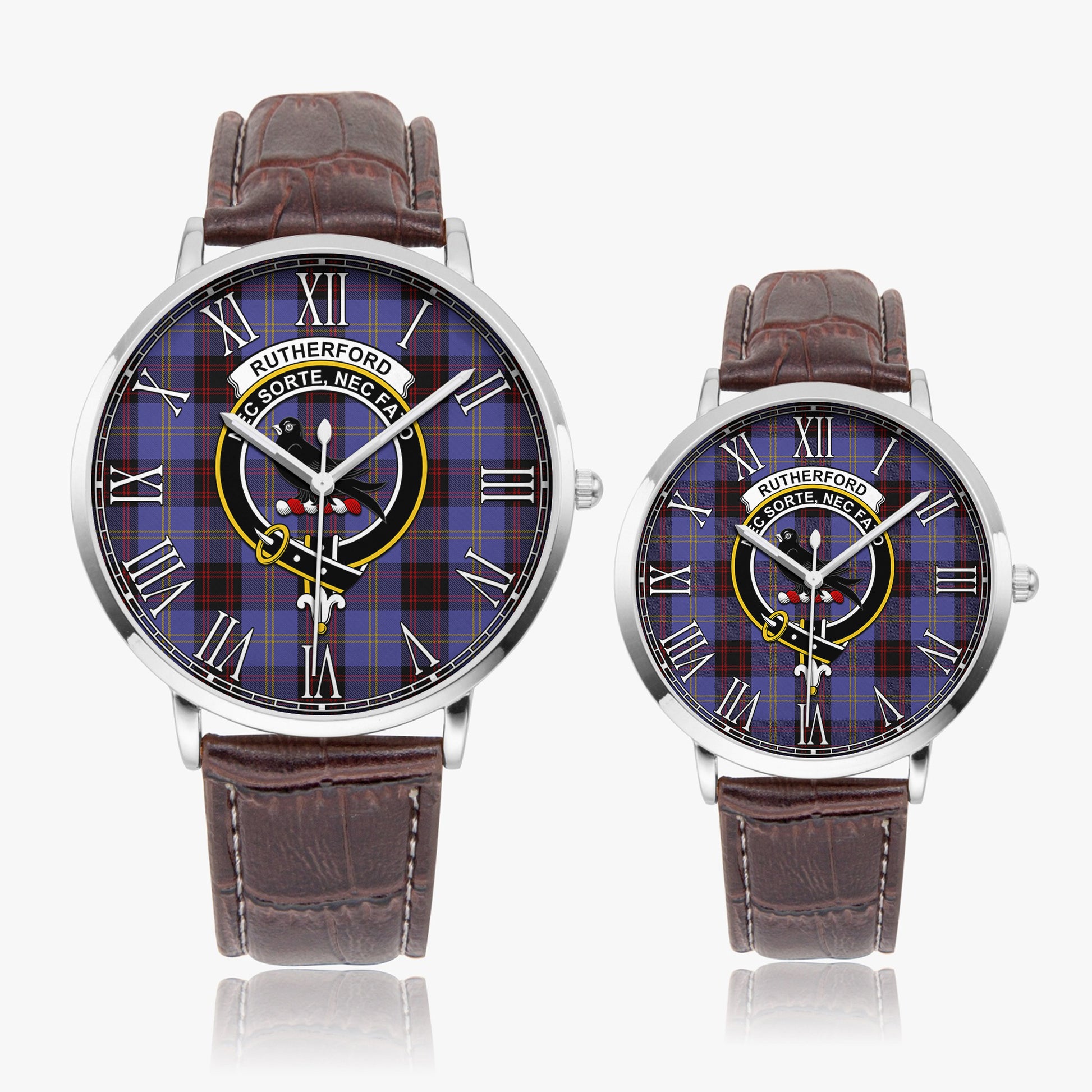 Rutherford Tartan Family Crest Leather Strap Quartz Watch - Tartanvibesclothing