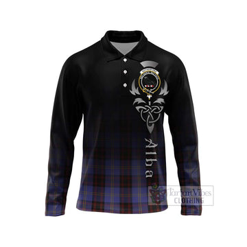 Rutherford Tartan Long Sleeve Polo Shirt Featuring Alba Gu Brath Family Crest Celtic Inspired