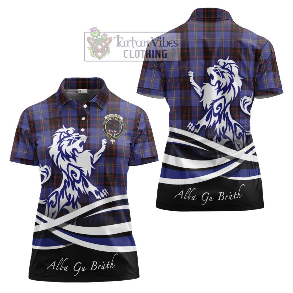 Rutherford Tartan Women's Polo Shirt with Alba Gu Brath Regal Lion Emblem Women - Tartanvibesclothing Shop