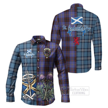 Rutherford Tartan Long Sleeve Button Shirt Happy St. Andrew's Day Half Tartan Style