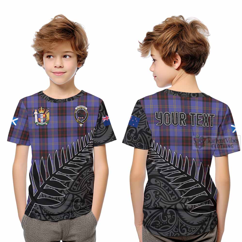 Tartan Vibes Clothing Rutherford Crest Tartan Kid T-Shirt with New Zealand Silver Fern Half Style