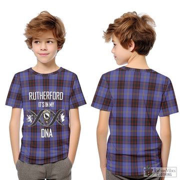 Rutherford Tartan Kid T-Shirt with Family Crest DNA In Me Style Youth XL Size14 - Tartan Vibes Clothing