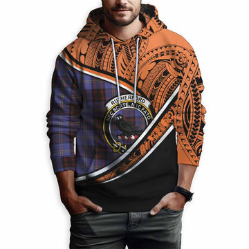 Rutherford Crest Tartan Hoodie with Polynesian Vibes Style - Orange Version