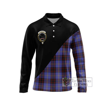 Rutherford Tartan Long Sleeve Polo Shirt with Family Crest and Military Logo Style