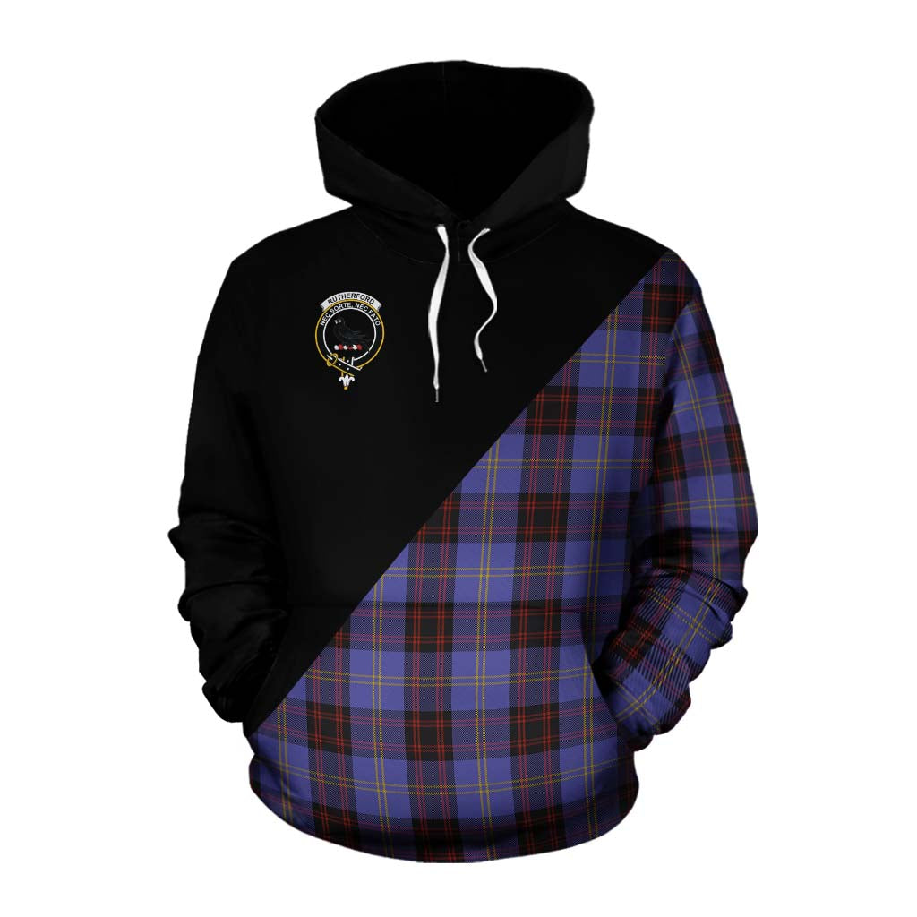 Tartan Vibes Clothing Rutherford Tartan Cotton Hoodie with Family Crest and Military Logo Style