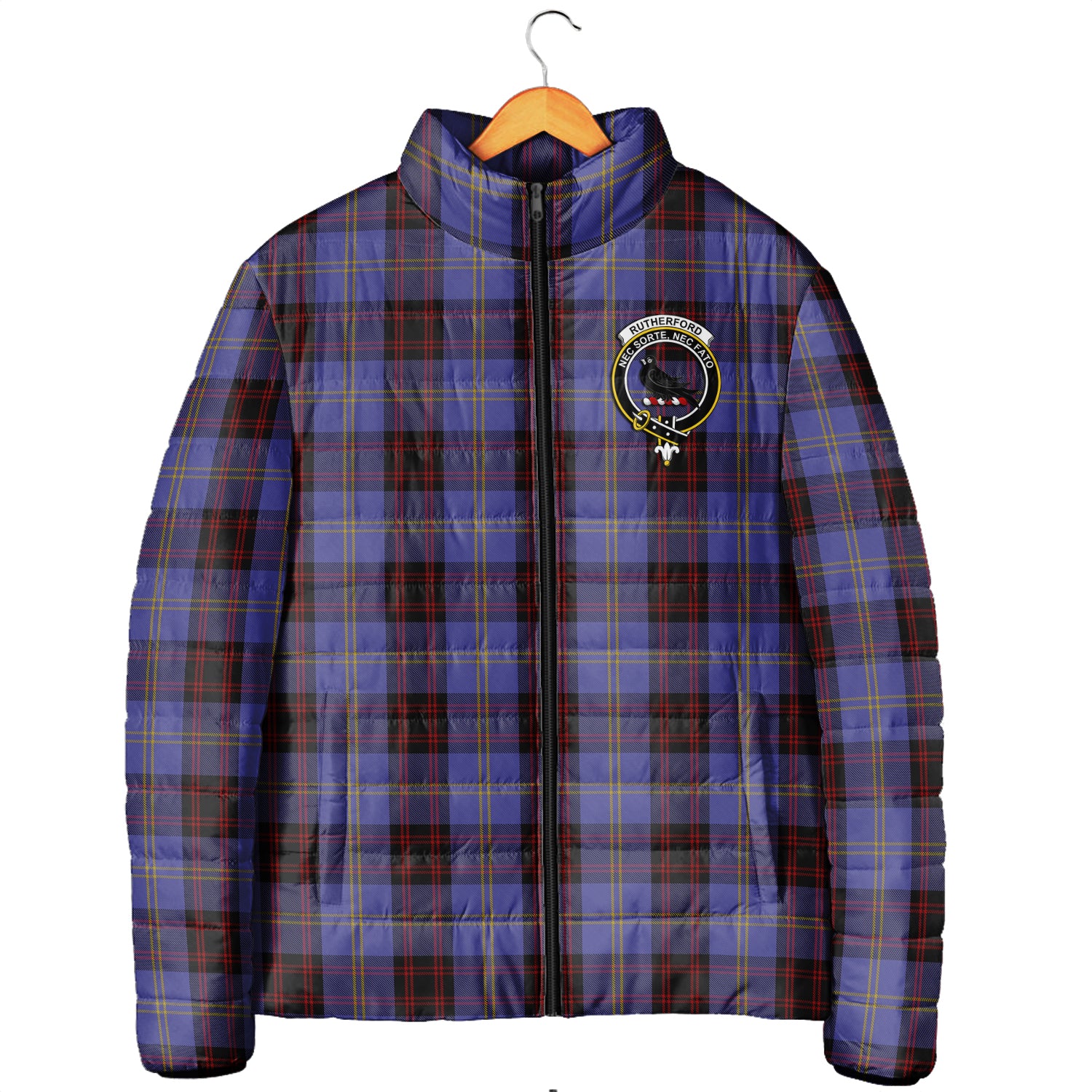 Rutherford Tartan Padded Jacket with Family Crest Men's Padded Jacket - Tartan Vibes Clothing