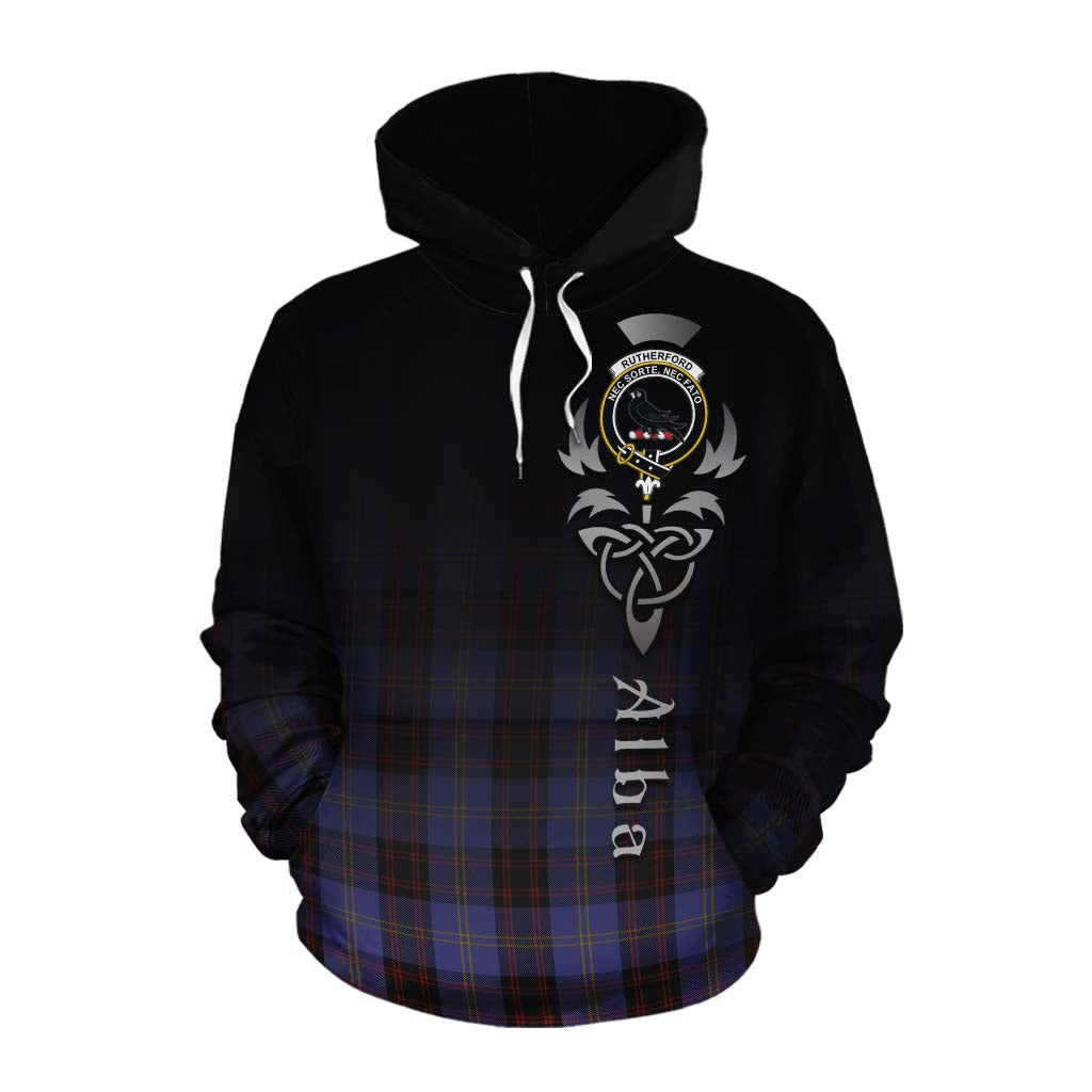 Tartan Vibes Clothing Rutherford Tartan Cotton Hoodie Featuring Alba Gu Brath Family Crest Celtic Inspired