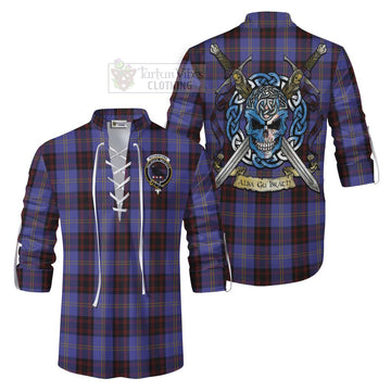 Rutherford Tartan Ghillie Kilt Shirt with Family Crest Celtic Skull Style