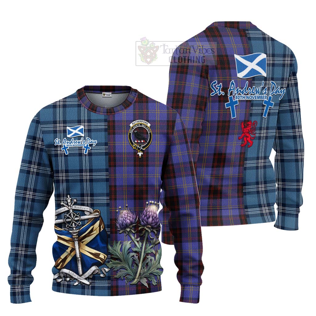 Tartan Vibes Clothing Rutherford Tartan Knitted Sweater Happy St. Andrew's Day Half Tartan Style