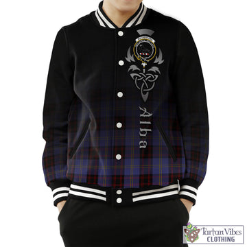 Rutherford Tartan Baseball Jacket Featuring Alba Gu Brath Family Crest Celtic Inspired