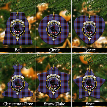 Rutherford Tartan Christmas Ceramic Ornaments with Family Crest