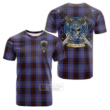 Rutherford Tartan Cotton T-shirt with Family Crest Celtic Skull Style