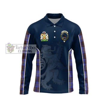 Rutherford Tartan Long Sleeve Polo Shirt with Family Crest and Lion Rampant Vibes Sport Style