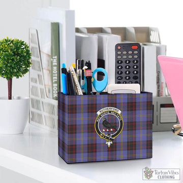 Rutherford Tartan Pen Holder with Family Crest