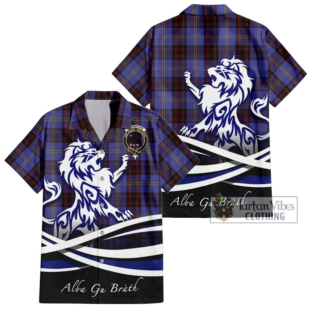 Rutherford Tartan Short Sleeve Button Shirt with Alba Gu Brath Regal Lion Emblem Kid - Tartanvibesclothing Shop