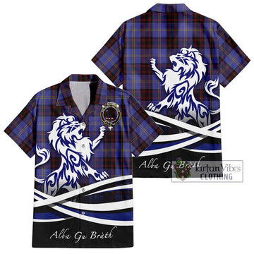 Rutherford Tartan Short Sleeve Button Shirt with Alba Gu Brath Regal Lion Emblem