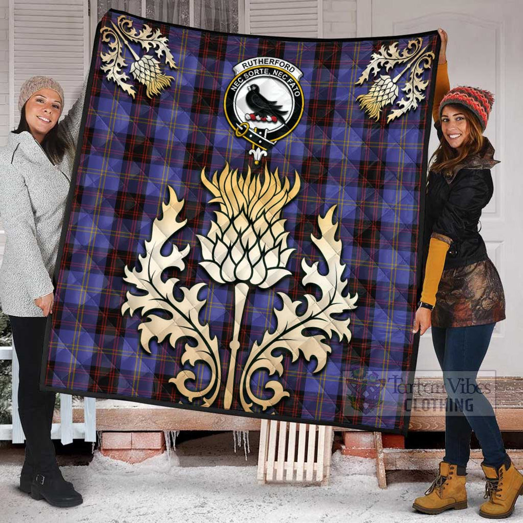 Tartan Vibes Clothing Rutherford Tartan Quilt with Family Crest and Golden Thistle Style