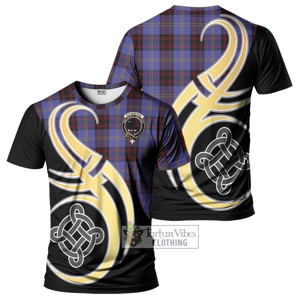 Tartan Vibes Clothing Rutherford Tartan T-Shirt with Family Crest and Celtic Symbol Style