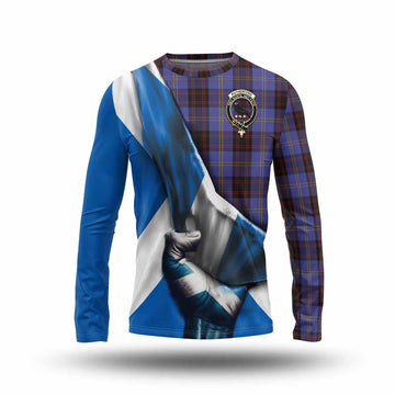 Rutherford Tartan Long Sleeve T-Shirt with Family Crest Scotland Patriotic Style