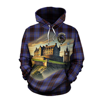 Rutherford Tartan Family Crest Cotton Hoodie with Scottish Ancient Castle Style Pullover Hoodie XS - Tartan Vibes Clothing